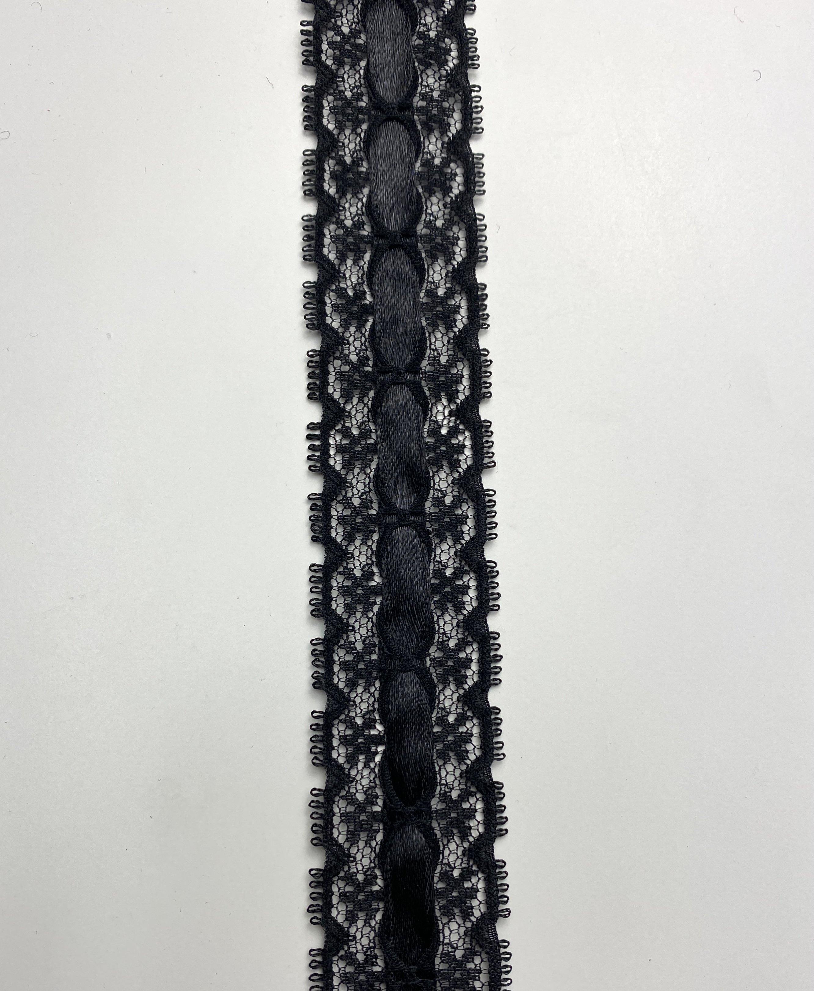 Black Galloon Lace with Ribbon - 3.5 (BK0312U01)