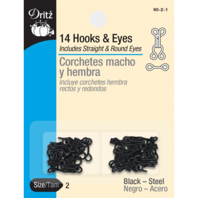 Dritz Sew-On Hook & Eye Closures, 4 pc, Black & Nickel
