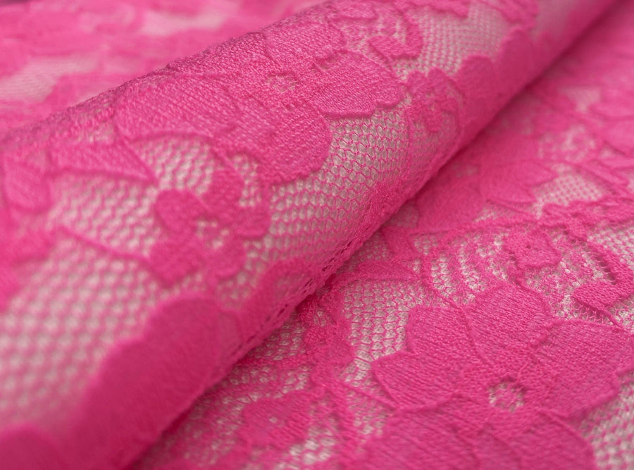Cali Fabrics  Neon Pink Floral Stretch Lace