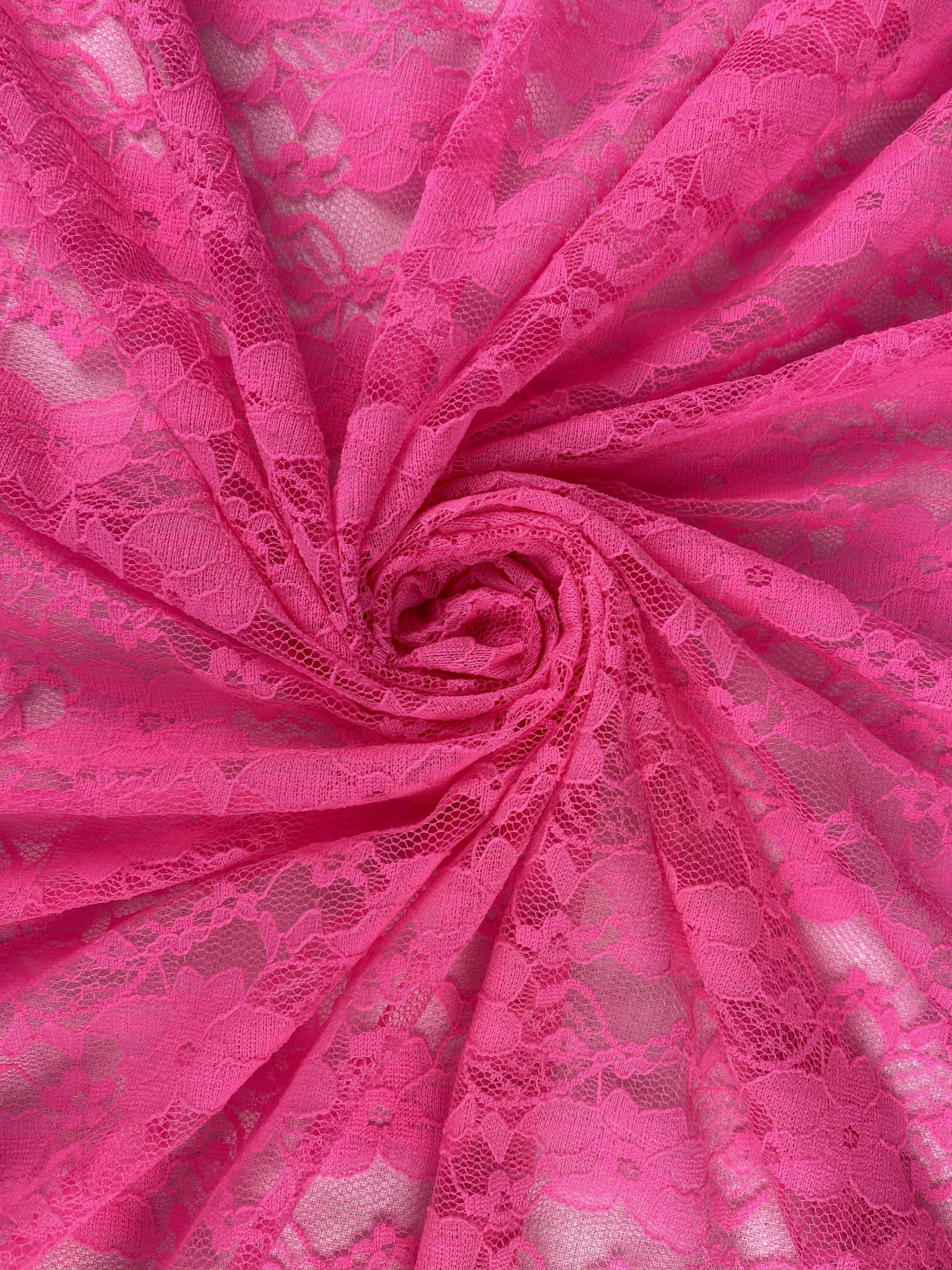 Hot Pink Petal Wave Stretch Lace - 7 Wide - 1 Yard - Porcelynne