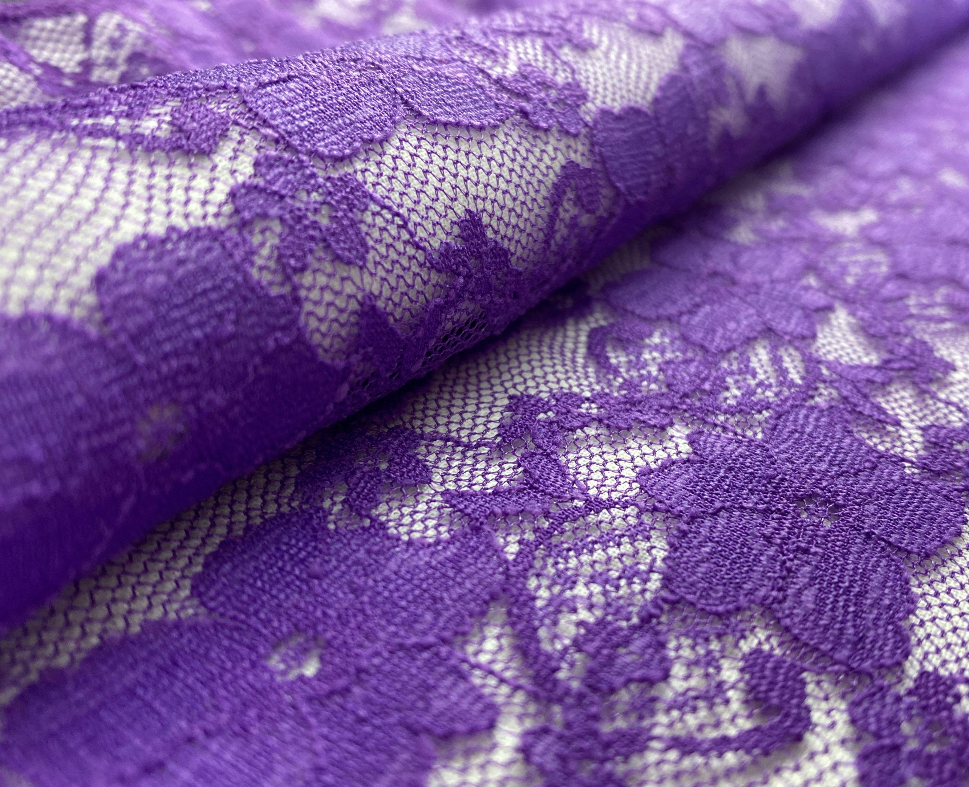 Stretch Lace Apparel Fabric Sheer Metallic Floral Lattice Heather Purple  XX25 